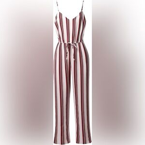 Ambiance Striped Jumpsuit - Red, Black, White